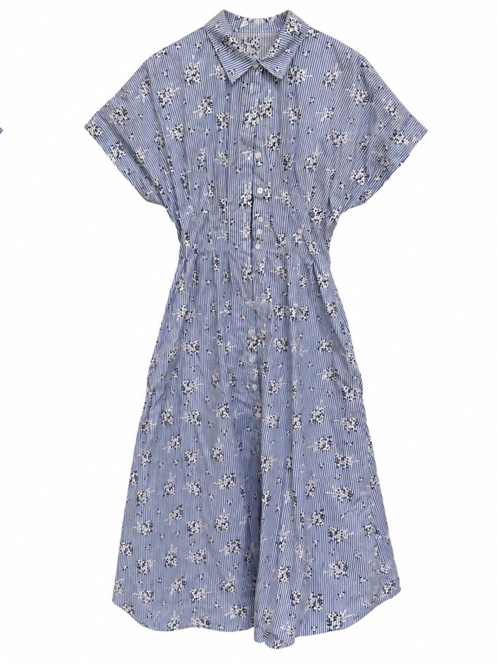Staccato Blue & White Striped Floral Smocked Waist Shirt Dress – Size Small